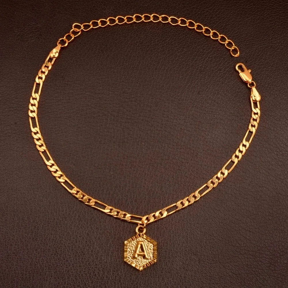 Initial A-Z ANKLET Length 22cm + 10cm Extender Chain/Gold Color